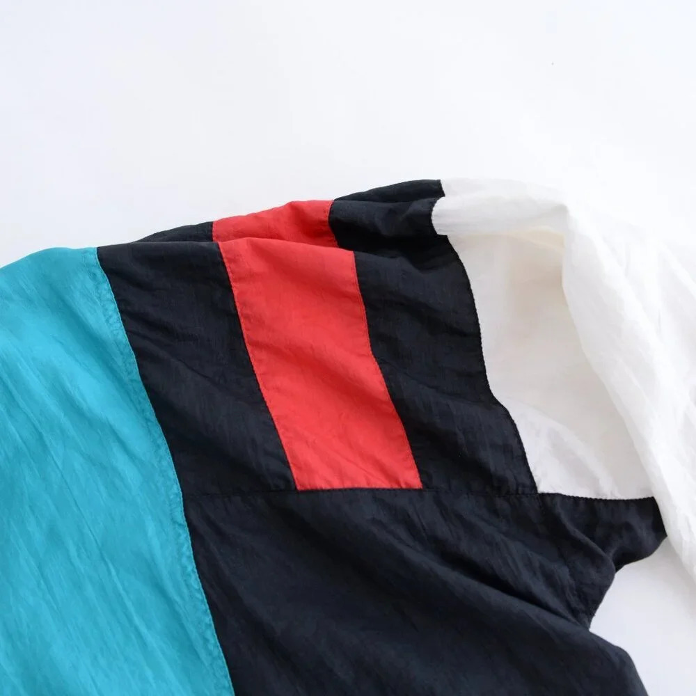 Vintage 80'S Akita Teal & Black Nylon Windbreaker Zip Up Running Jacket Size L - Picture 9 of 11